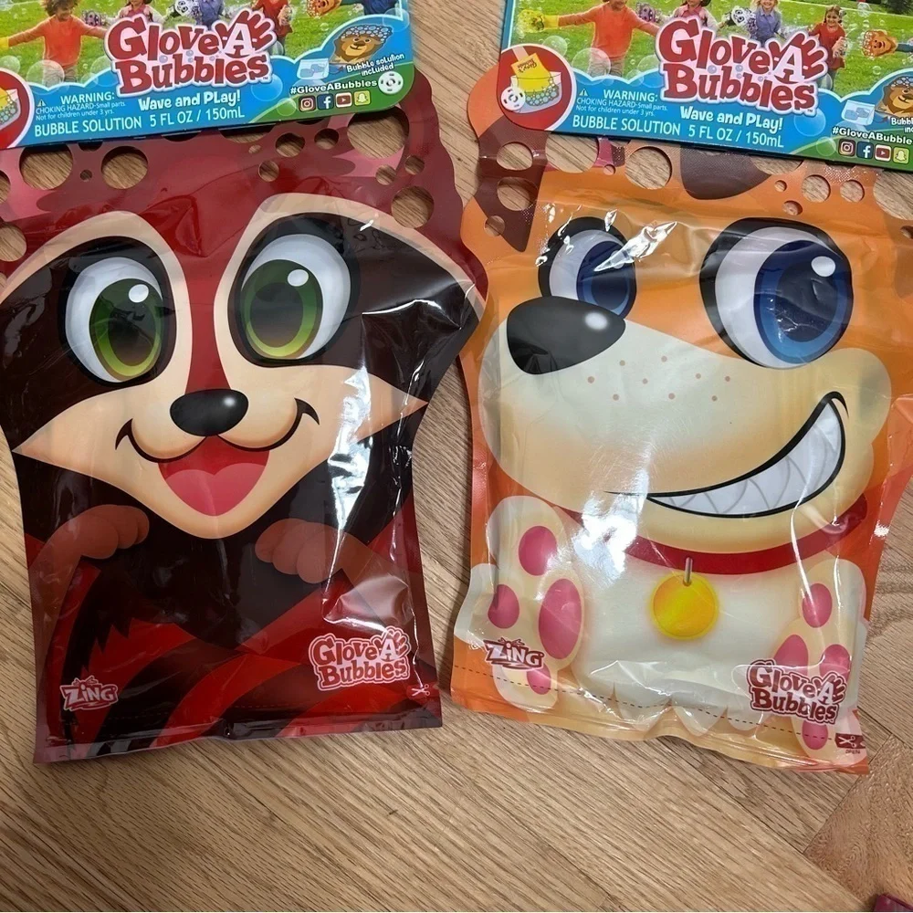 Glove Bubbles Bundle Animals Raccoon Dog Kids Toy